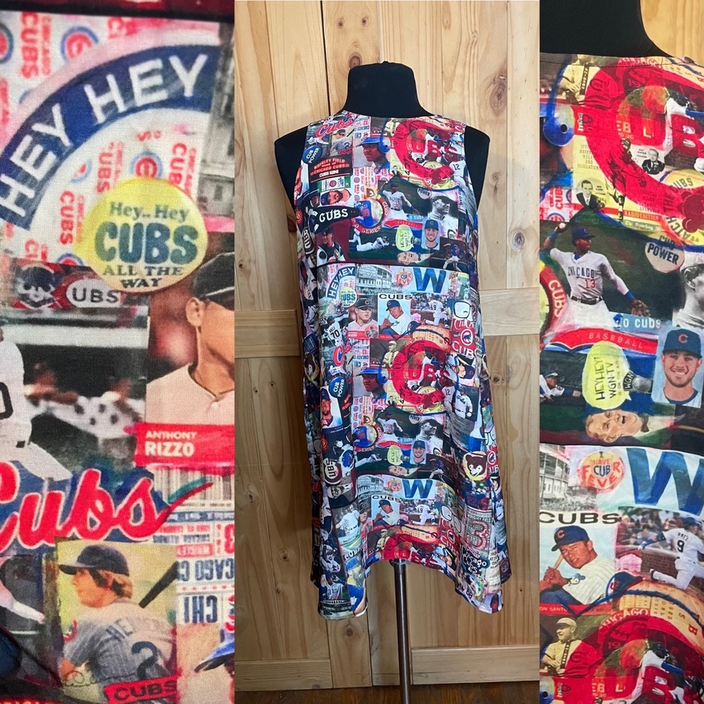 Novelty Chicago Cubs baseball graphic A Line sleeveless dress .